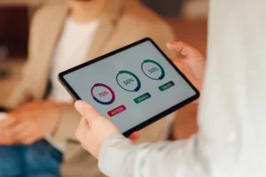 Field visibility dashboard showing real-time KPI data and performance metrics on tablet for industrial operations monitoring